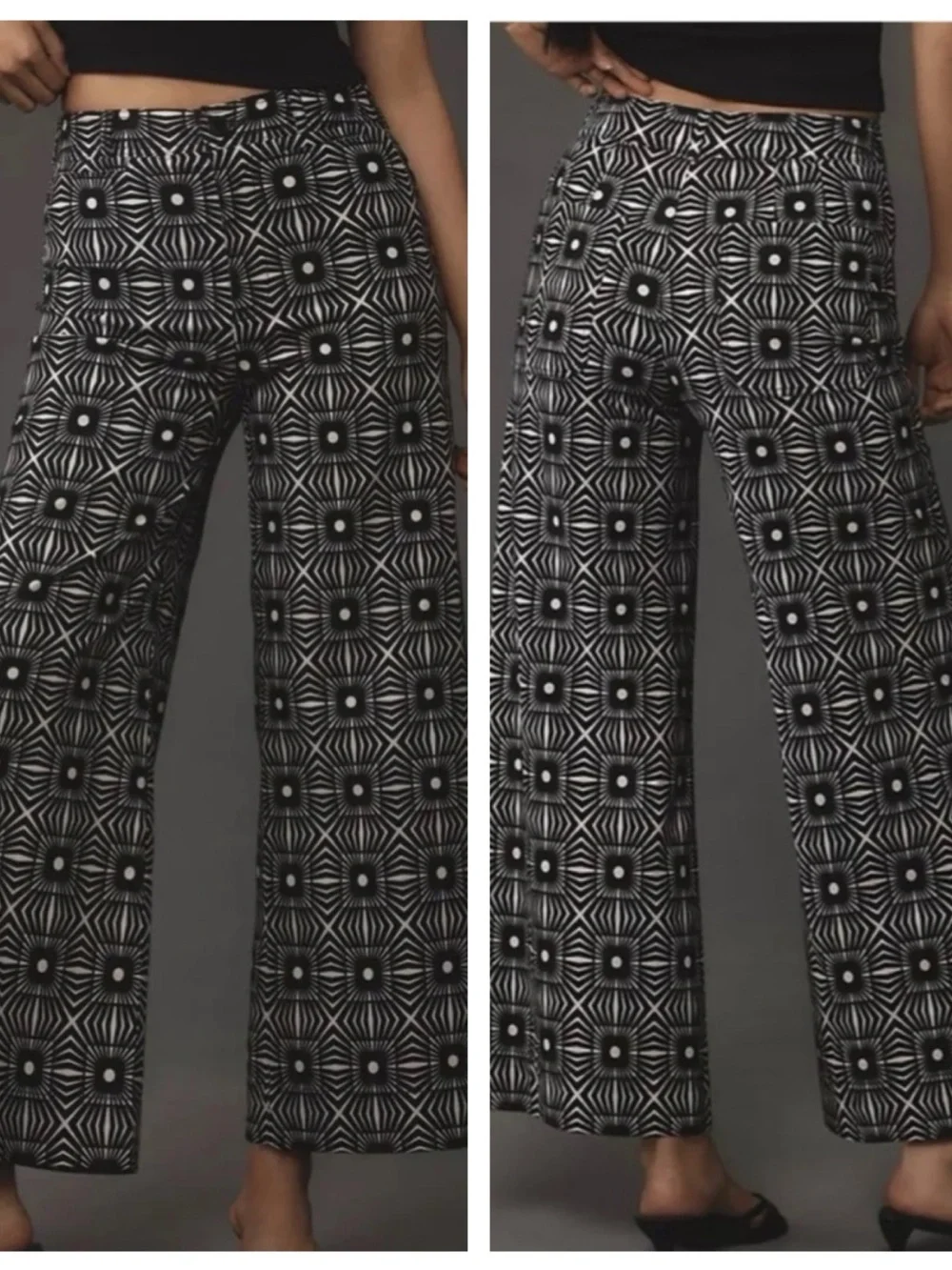 Anthropologie Maeve The Ettie High-Rise Crop Wide-Leg Pants In Geometric Print - Picture 3 of 16